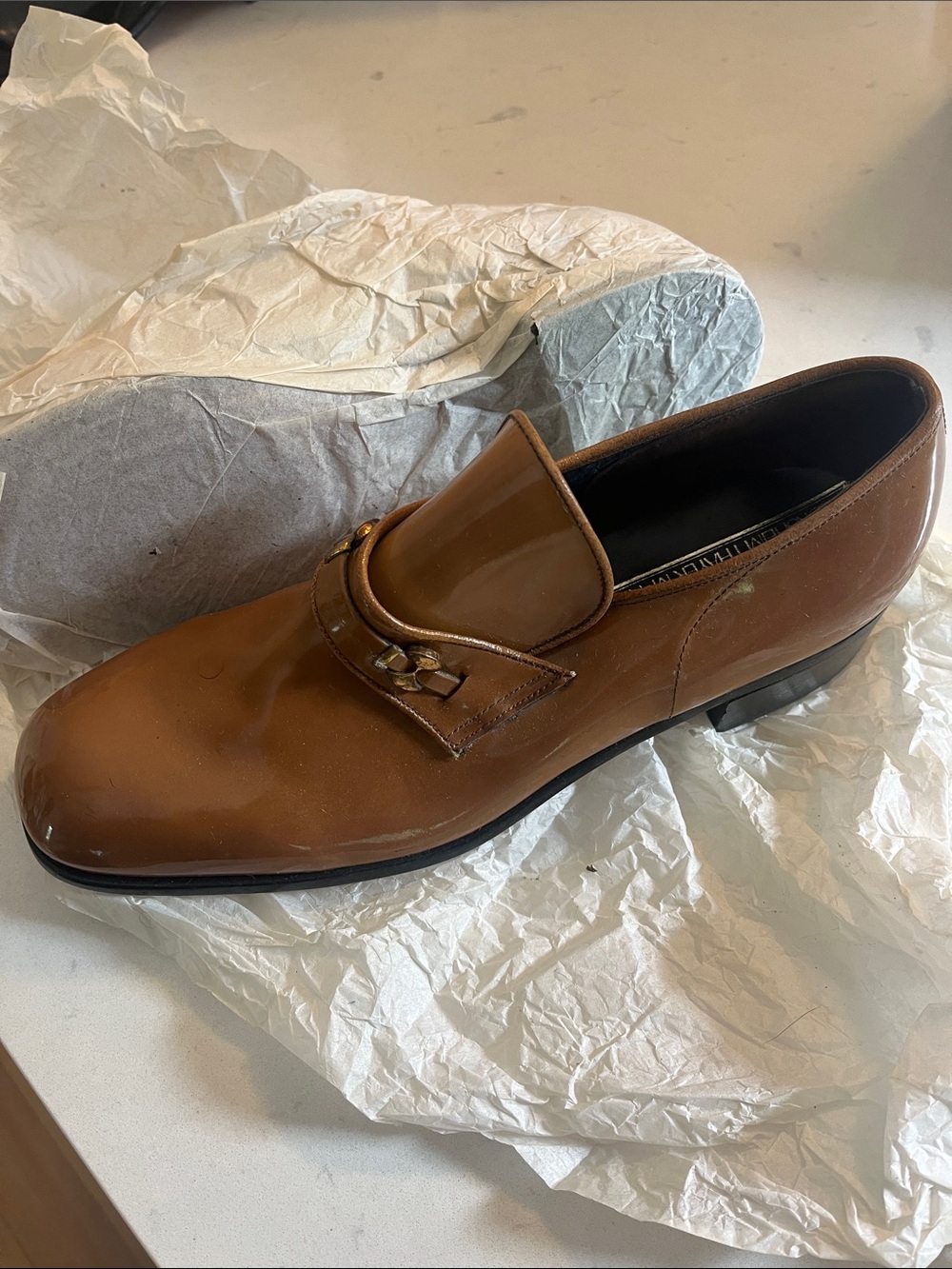Vintage Deadstock Floraheim Thayer McNeil brown patent loafers M6.5/W8.5